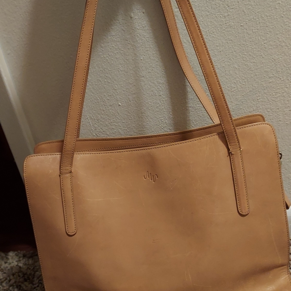 Monsac original tan leather purse tote bag